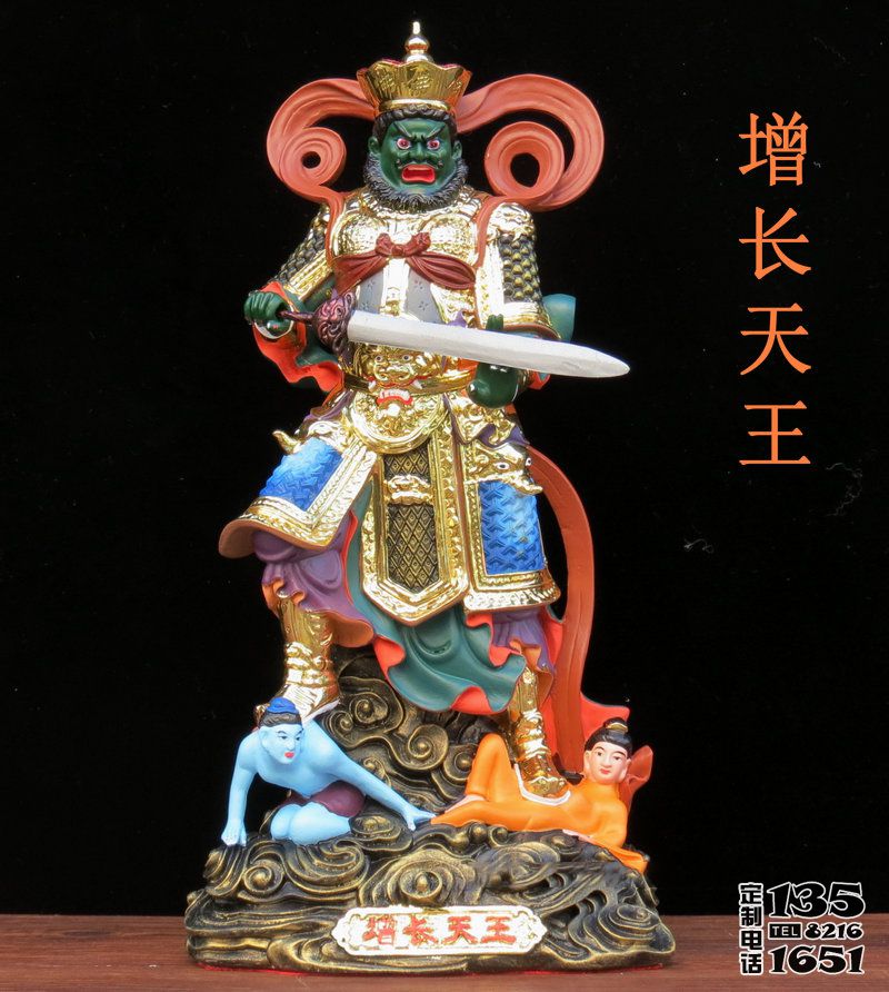 寺廟供奉玻璃鋼彩繪增長天王雕塑 寺廟供奉玻璃鋼彩繪增長天王雕塑