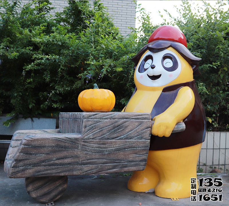 小區(qū)觀光景區(qū)卡通推車玻璃鋼熊貓雕塑 小區(qū)觀光景區(qū)卡通推車玻璃鋼熊貓雕塑
